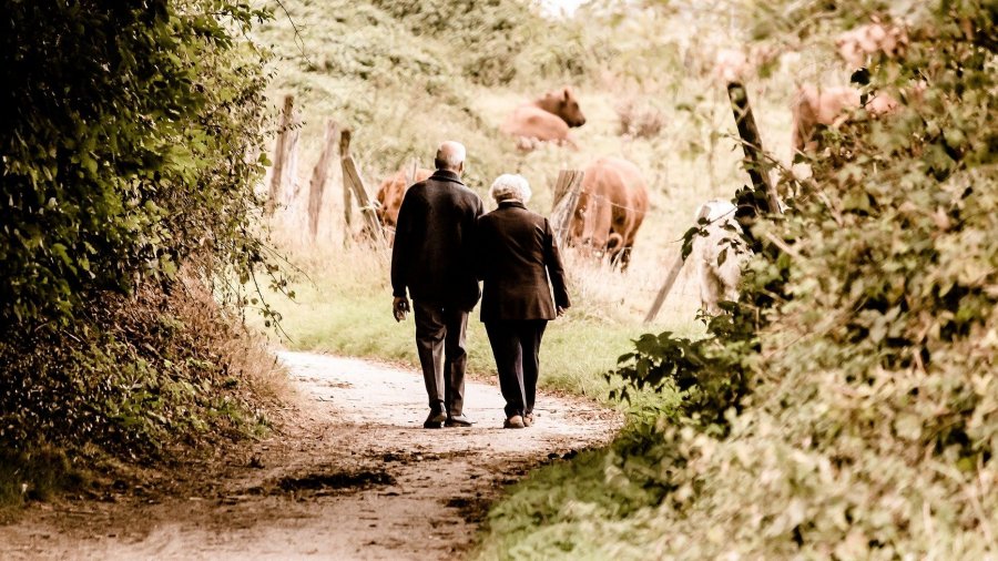 paseando dos personas de tercera edad