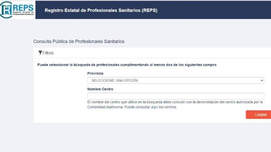 Página web del ministerio de sanidad con REPS