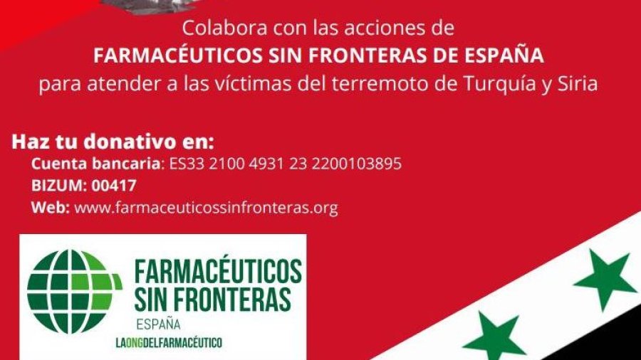 Ayuda terremoto Turquía y Siria para Farmacéuticos Sin Fronteras.