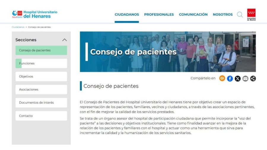 Consejo de pacientes del Hospital Universitario del Henares, Madrid.