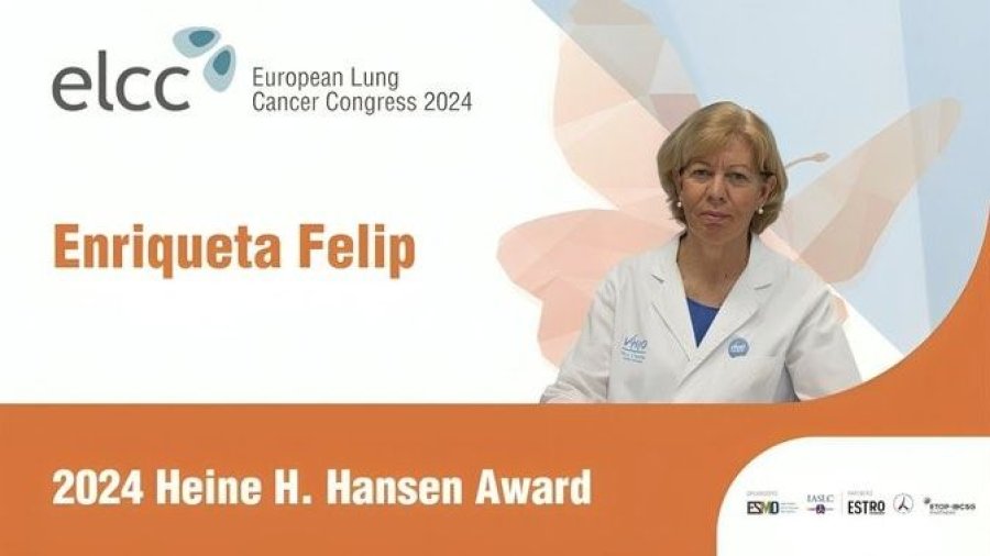 Enriqueta Felip recibe el premio Heine H. Hansen por su labor de investigación sobre el cáncer de pulmón.